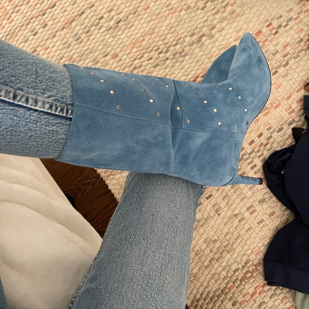 IRO suede denim color booties with studs new with tags